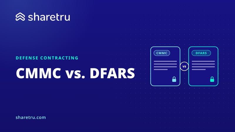 CMMC and DFARS cards side by side, comparing the two defense requirements