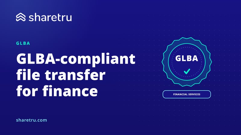 A GLBA seal with a check mark and a 'financial services' label, illustrating GLBA-compliant file transfer