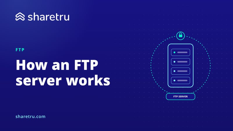 A server with a lock inside a dashed ring and an 'FTP server' label, illustrating how an FTP server works