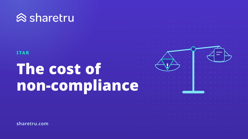 Balance scale weighing a warning triangle against a document, illustrating the cost of ITAR non-compliance