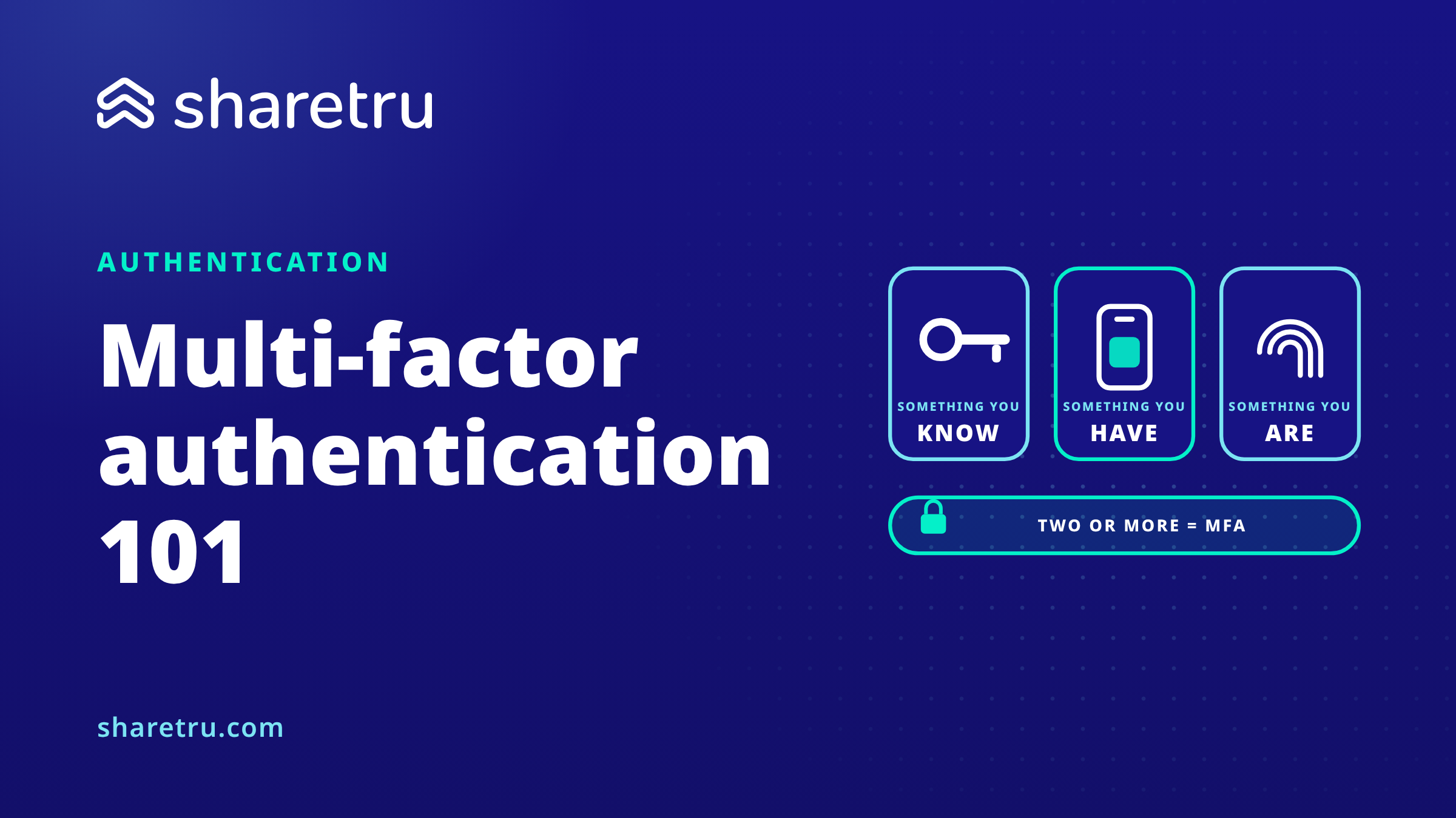 Three tiles for something you know, have and are, illustrating the factors behind multi-factor authentication