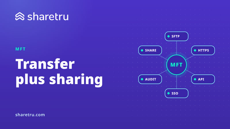 Managed file transfer hub connected to SFTP, HTTPS, API, SSO, audit and share nodes