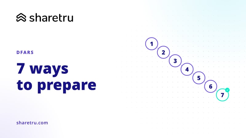 Seven numbered steps joined in a path ending in a check mark, illustrating ways to prepare for DFARS compliance