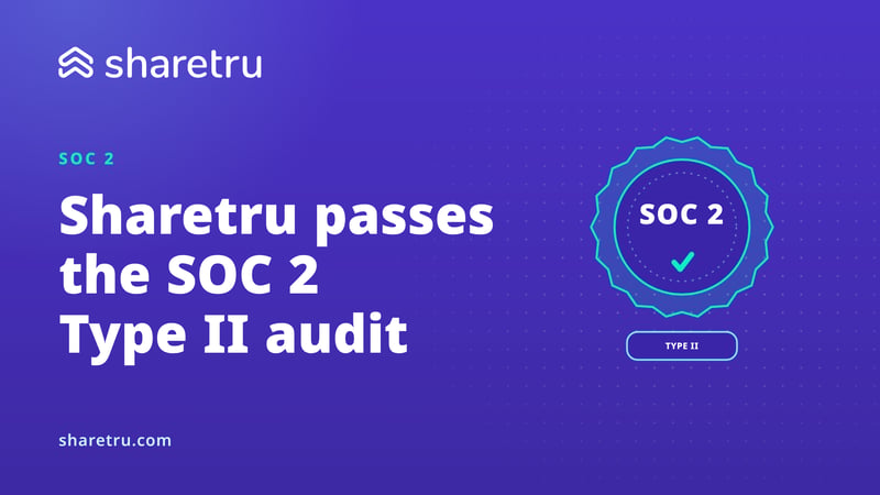 A SOC 2 seal with a check mark and a 'Type II' label, marking Sharetru's completed audit