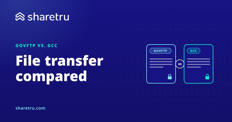 Two document cards labeled GOVFTP and GCC with a versus badge, comparing file transfer options