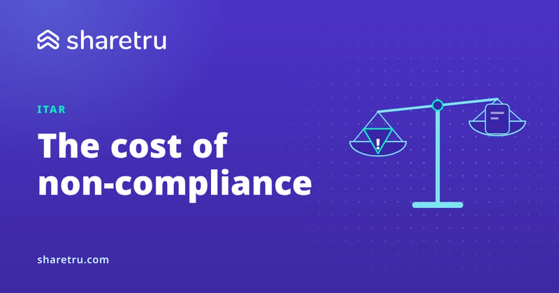 Balance scale weighing a warning triangle against a document, illustrating the cost of ITAR non-compliance